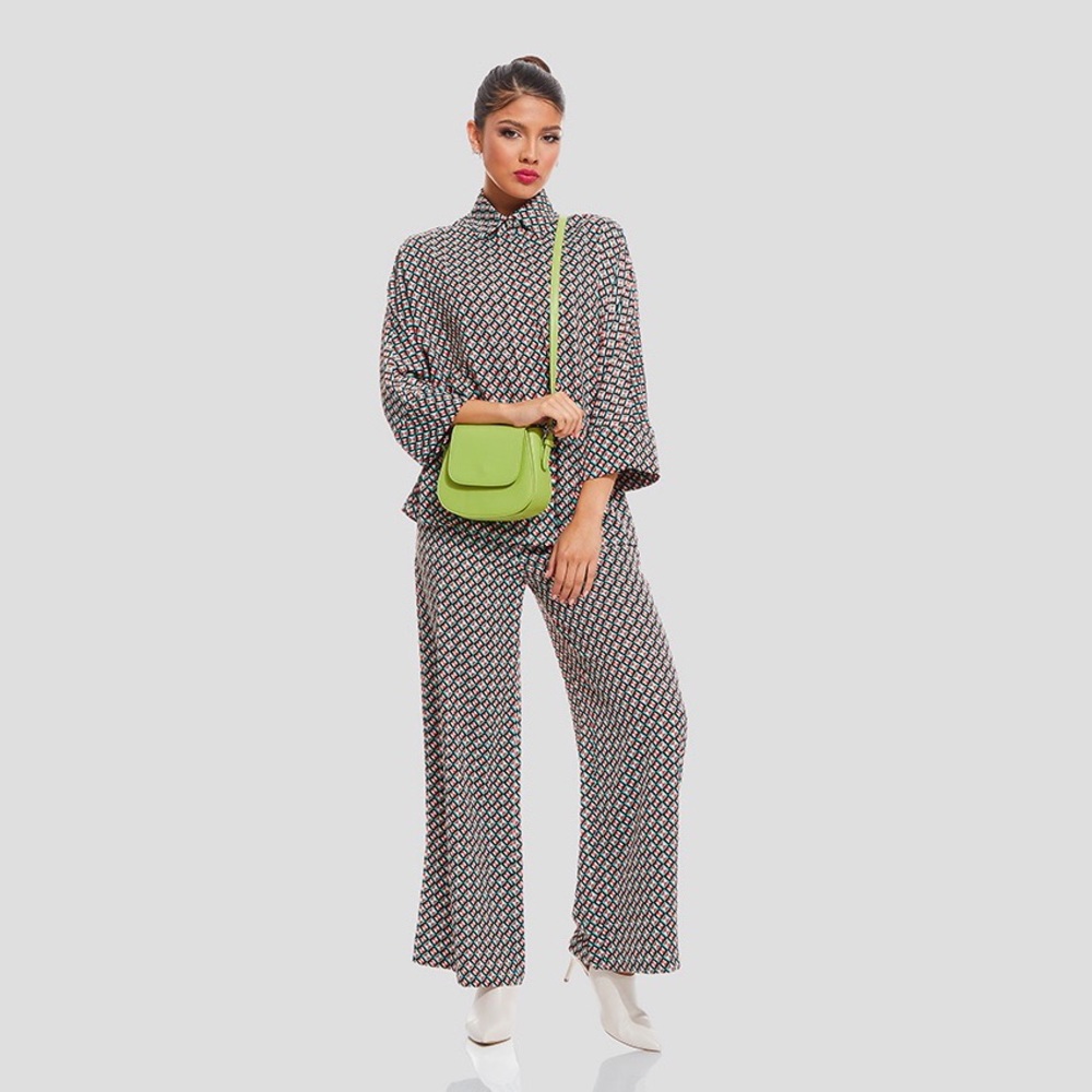 Zara Diamond Pattern Satin Drawstring Wide Leg Pants